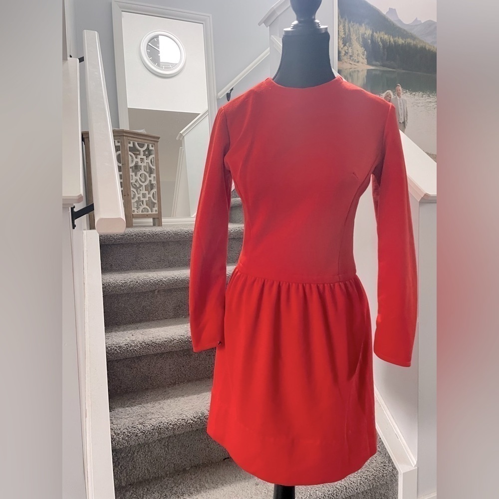 Vintage 70’s Vicki Vaughn Lipstick Red A Line Skater Style Dress Long Sleeve S   - Picture 2 of 8